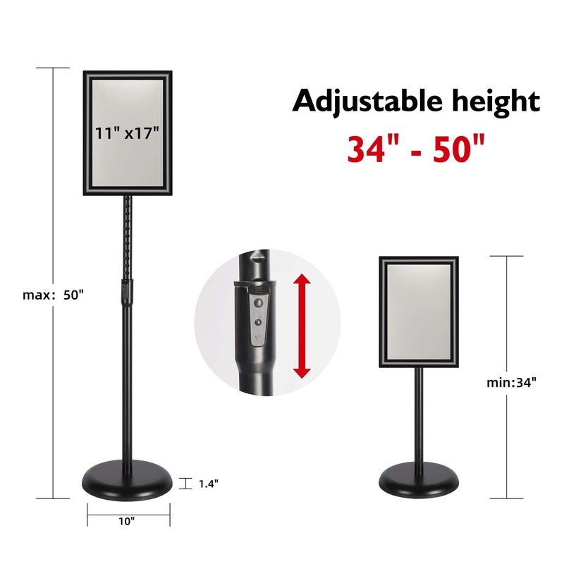 T-Sign Adjustable Heavy Duty Pedestal Sign Holder Floor Stand, Sign Stand Poster Stand, Standing Floor, 11 x 17 inch, Vertical & Horizontal View, Outdoor Standing Display Sign Holders Aluminum Black 2 Pack - Image 3